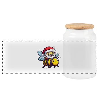 Abeille Père Noël Dessin animé - Boîte à biscuits avec couvercle en bois - blanc - Devant