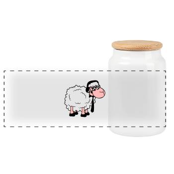 mouton lunettes de soleil cravate musique DJ casque Fun - Boîte à biscuits avec couvercle en bois - blanc - Devant