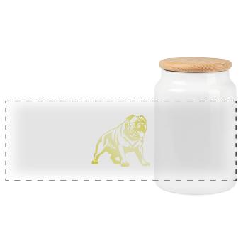 Bulldogg Hund Silhouette - Panorama Keksdose mit Holzdeckel - Weiß - Vorne