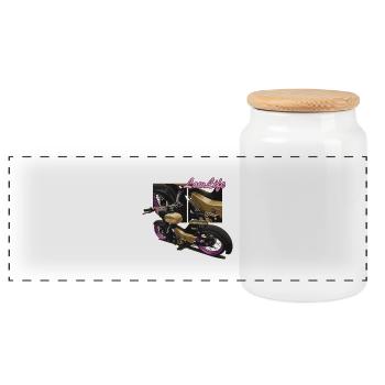 Star (gold) // Illustration - Panoramic Cookie Jar with Wooden Lid - white - Front