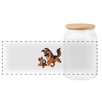 Berger allemand mère avec enfant gambadant - Boîte à biscuits avec couvercle en bois - blanc - Devant