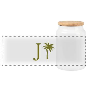 Letter j Green Palm - Panoramic Cookie Jar with Wooden Lid - white - Front