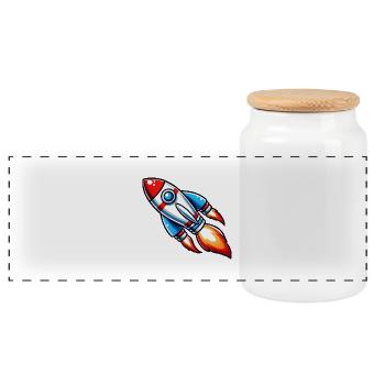 rocket - Panoramic Cookie Jar with Wooden Lid - white - Front