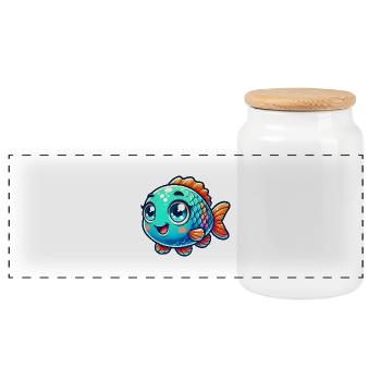 Bande dessinée de poisson - Boîte à biscuits avec couvercle en bois - blanc - Devant