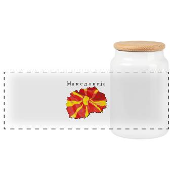 Drapeau de la Macédoine sur la carte de la Macédoine MK - Boîte à biscuits avec couvercle en bois - blanc - Devant
