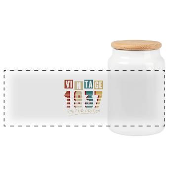 Jahrgang 1937: Limitierte Auflage - 88. Jubiläum. - Panorama Keksdose mit Holzdeckel - Weiß - Vorne