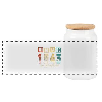 1943 Vintage 1943 Born in 1943 Birthday. Year 2 - Panoramic Cookie Jar with Wooden Lid - white - Front