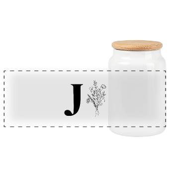 Minimalist flowers - Panoramic Cookie Jar with Wooden Lid - white - Front