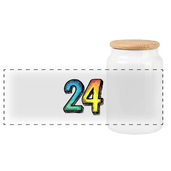 24 Number symbol - Panoramic Cookie Jar with Wooden Lid - white - Front