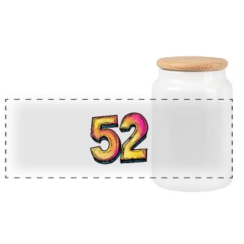 52 Zahl Symbol - Panorama Keksdose mit Holzdeckel - Weiß - Vorne