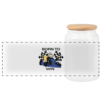 Born to Win - Panoramic Cookie Jar with Wooden Lid - white - Front