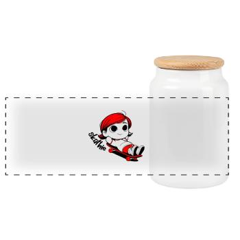 Kathie relaxing on a skateboard - Panoramic Cookie Jar with Wooden Lid - white - Front