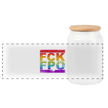 FCK FPÖ - Montrer l’exemple contre la droite et les LGBTQ - Boîte à biscuits avec couvercle en bois - blanc - Devant