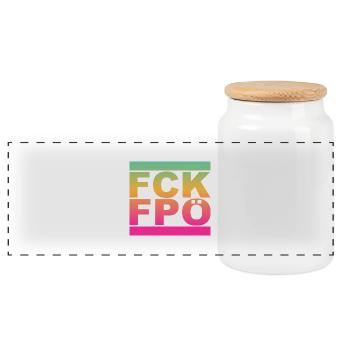 FCK FPÖ - Rainbow Colours - Against the Right - Panoramic Cookie Jar with Wooden Lid - white - Front
