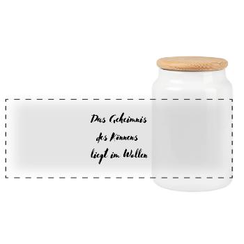 „Das Geheimnis des Könnens" - Panorama Keksdose mit Holzdeckel - Weiß - Vorne