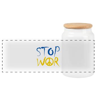 STOP À LA GUERRE avec le signe de paix Symbole de la paix – Ukraine - Boîte à biscuits avec couvercle en bois - blanc - Devant