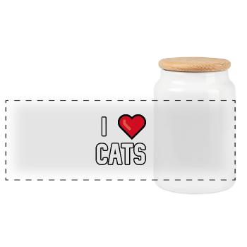 Ich liebe Katzen - Panorama Keksdose mit Holzdeckel - Weiß - Vorne