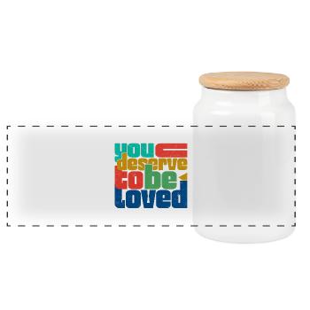 You Deserve To Be Loved - Panoramic Cookie Jar with Wooden Lid - white - Front