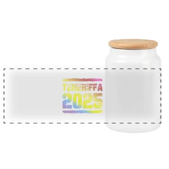 Teneriffa 2025 Bunt - Panorama Keksdose mit Holzdeckel - Weiß - Vorne