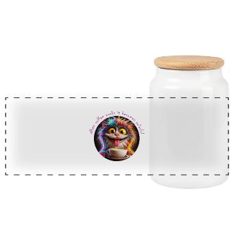 Cat Colorful Coffee - Panorama Keksdose mit Holzdeckel - Weiß - Vorne