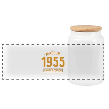 Made in 1955 - Limited Edition - Year of birth - Panoramic Cookie Jar with Wooden Lid - white - Front