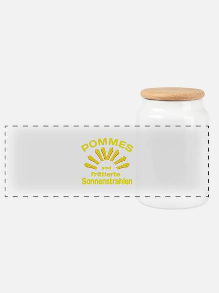 Pommes frittes Zitat - Panorama Keksdose mit Holzdeckel - Weiß