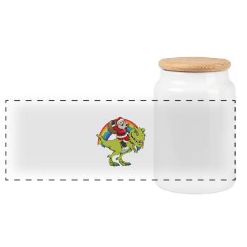 Santa Claus Christmas T-Rex Dinosaur Dino - Panoramic Cookie Jar with Wooden Lid - white - Front