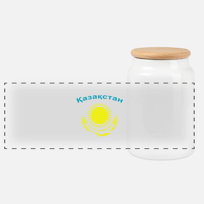 Kasachstan 2-farbig - Panorama Keksdose mit Holzdeckel - Weiß