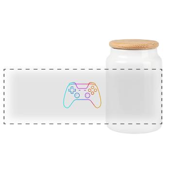 Neon Gamepad – Colorful Controller Motif - Panoramic Cookie Jar with Wooden Lid - white - Front