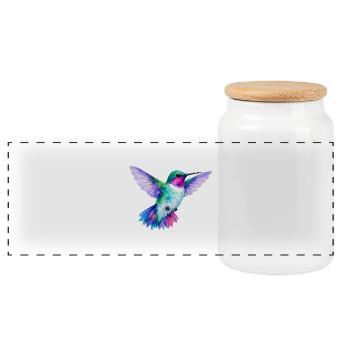 Colibri arc-en-ciel aquarelle - Boîte à biscuits avec couvercle en bois - blanc - Devant