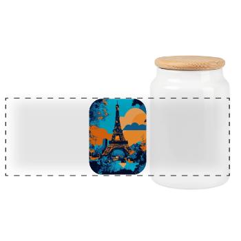 Eiffel Tower - Minimalist 🗼 - Panoramic Cookie Jar with Wooden Lid - white - Front