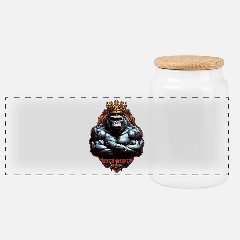 Gorilla - Panoramic Cookie Jar with Wooden Lid - white
