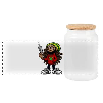 Dreadlock Smoker - Stoned man - High & Happy - Panorama Keksdose mit Holzdeckel - Weiß - Vorne