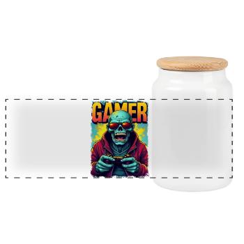 Zocker-Zombie mit Controller - Panorama Keksdose mit Holzdeckel - Weiß - Vorne