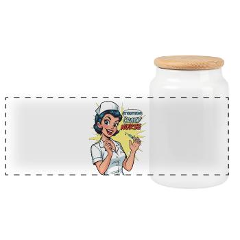 Lustige Retro Krankenschwester mit Spritze - Panorama Keksdose mit Holzdeckel - Weiß - Vorne