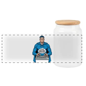 Superhero: I fix bugs! - Panoramic Cookie Jar with Wooden Lid - white - Front