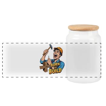 BORN TO BUILD: My heart beats for craftsmanship! - Panoramic Cookie Jar with Wooden Lid - white - Front