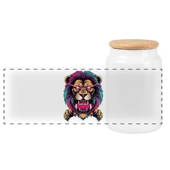 Wild lion roars: My football! - Panoramic Cookie Jar with Wooden Lid - white - Front