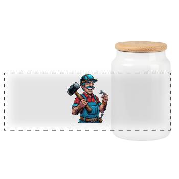 Handwerker Stolz: Hammer-hard work! - Panoramic Cookie Jar with Wooden Lid - white - Front
