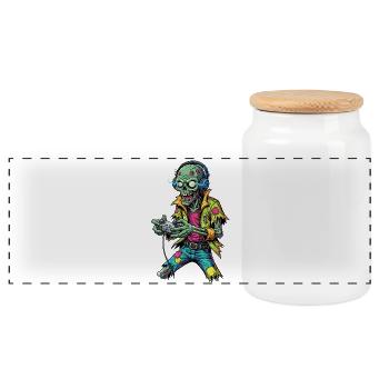Zombie Gamer: Funny & Retro Gaming Fan Design - Panoramic Cookie Jar with Wooden Lid - white - Front