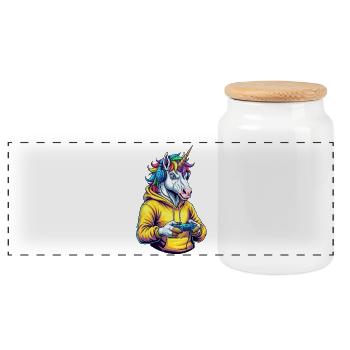 Unicorn Gamer: Your Gaming Dream Shirt Gamer - Panoramic Cookie Jar with Wooden Lid - white - Front
