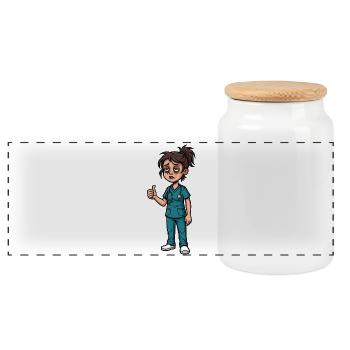 Night duty heroine with dark circles under the eyes - Panoramic Cookie Jar with Wooden Lid - white - Front