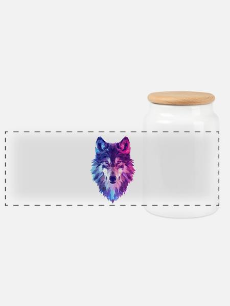 Geometrischer Wolf in Neonfarben - Panorama Keksdose mit Holzdeckel - Weiß
