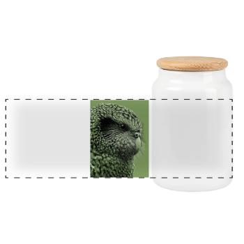 Kakapo illustration in green - Panoramic Cookie Jar with Wooden Lid - white - Front