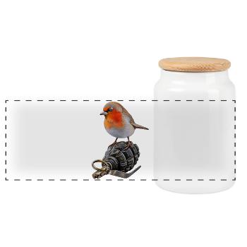 Robin of Peace - Panoramic Cookie Jar with Wooden Lid - white - Front