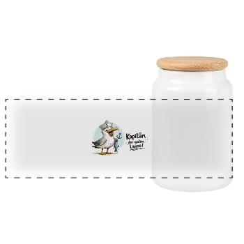 Küstensegler Möwe   - Kapitän der guten Laune - Panorama Keksdose mit Holzdeckel - Weiß - Vorne