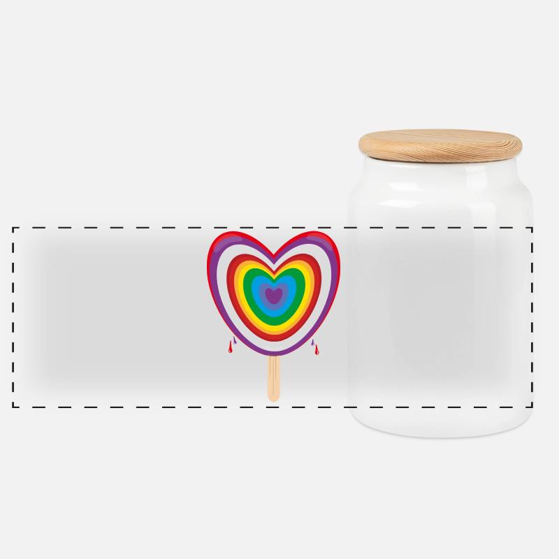 Regenbogen mit viel Herz und Eis. - Panorama Keksdose mit Holzdeckel - Weiß