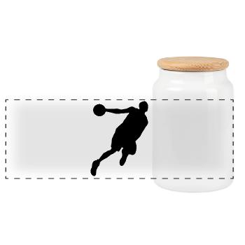 Basketball player silhouette, dynamic sports design - Panoramic Cookie Jar with Wooden Lid - white - Front