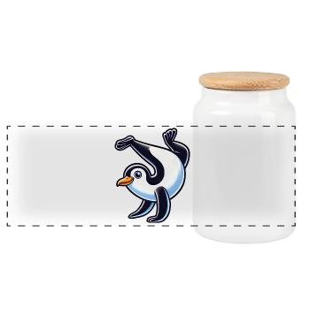 Penguin Handstand Cute Comic Gymnastics - Panoramic Cookie Jar with Wooden Lid - white - Front