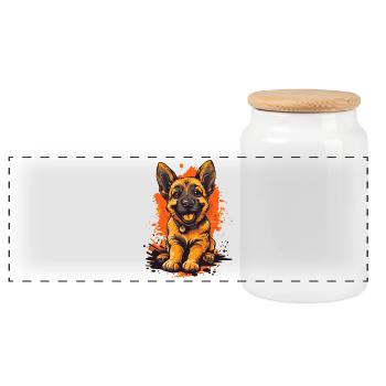 German Shepherd Puppy Funny Dog Dogs - Panoramic Cookie Jar with Wooden Lid - white - Front